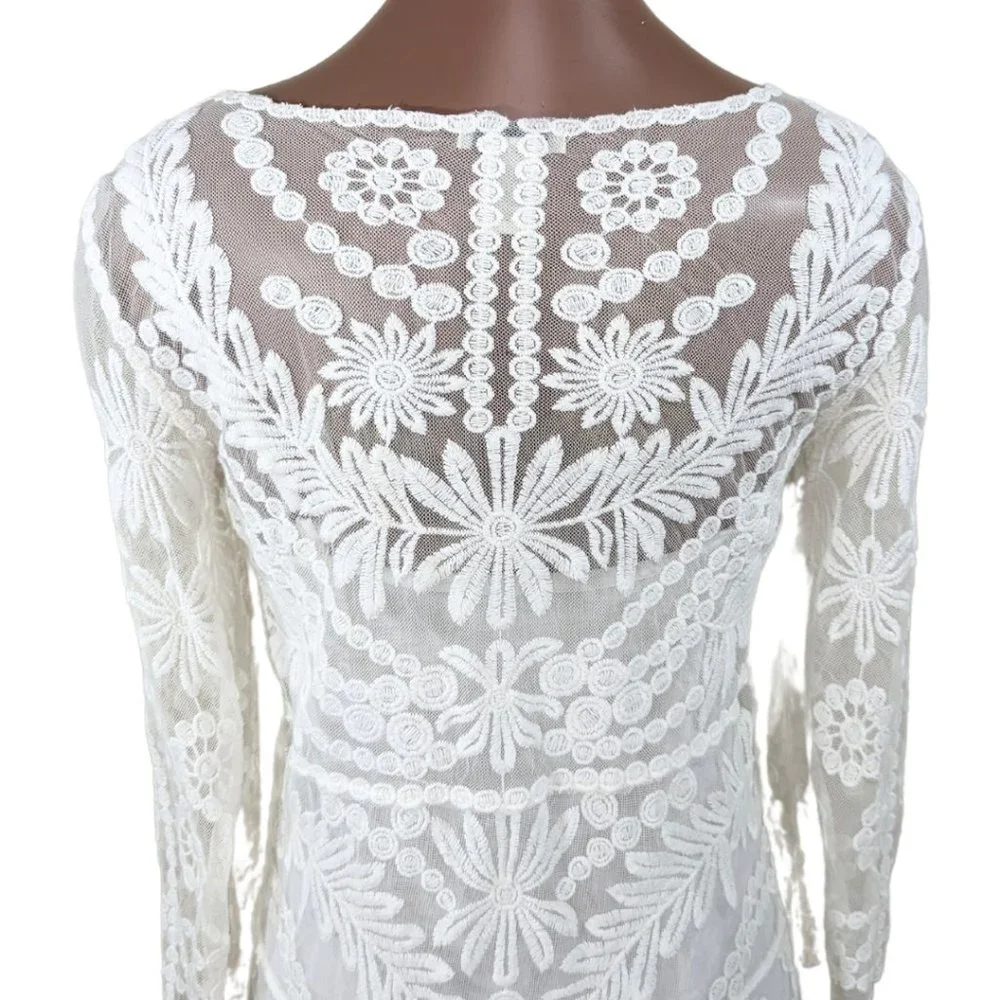 Forever 21 🌹 White Lace Long Sleeve Dress - Sz Medium - Picture 6 of 12